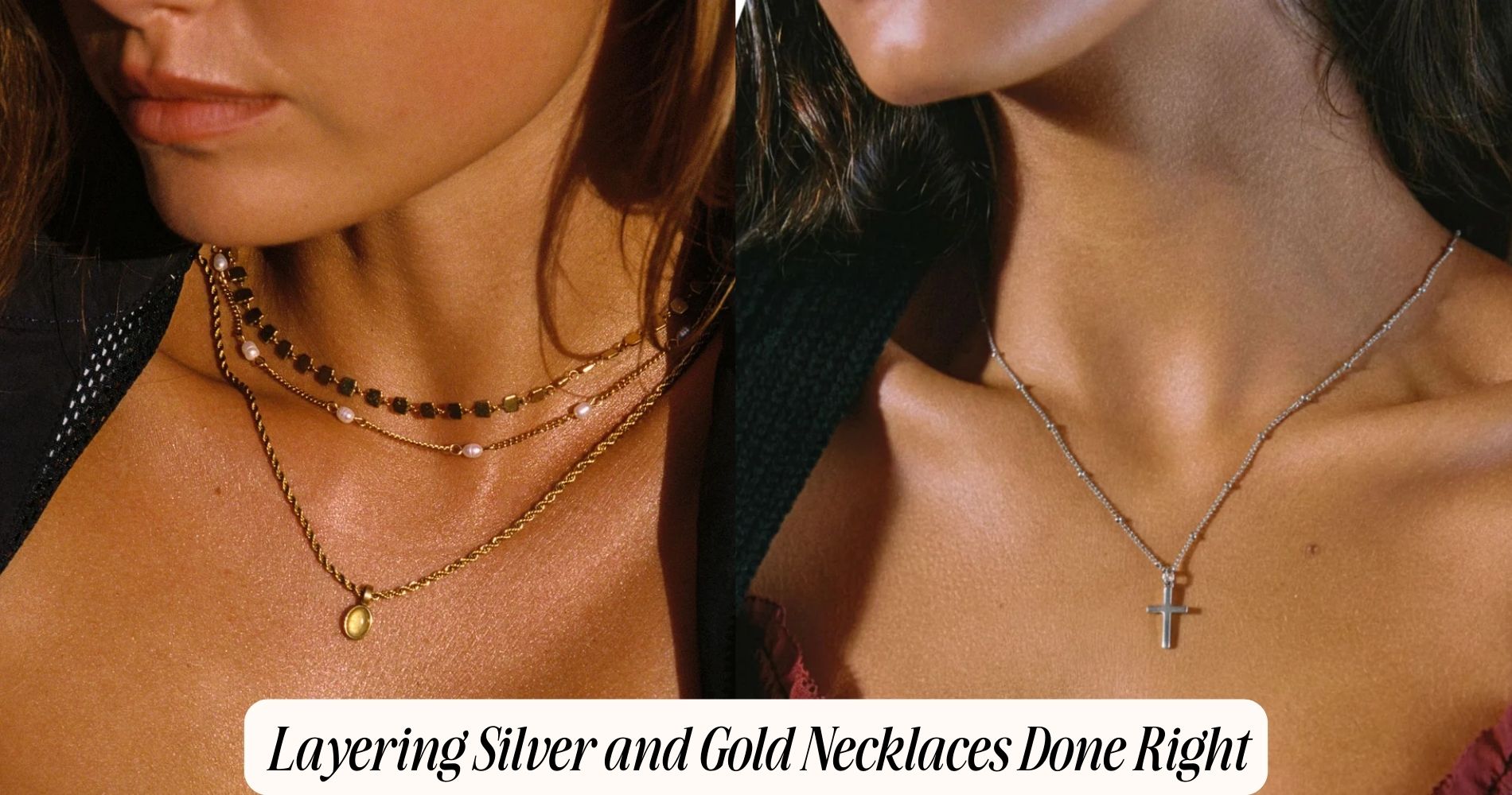 layering silver and gold necklaces