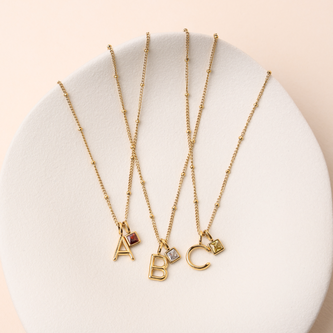 INITIAL and BIRTHSTONE CHARM NECKLACE