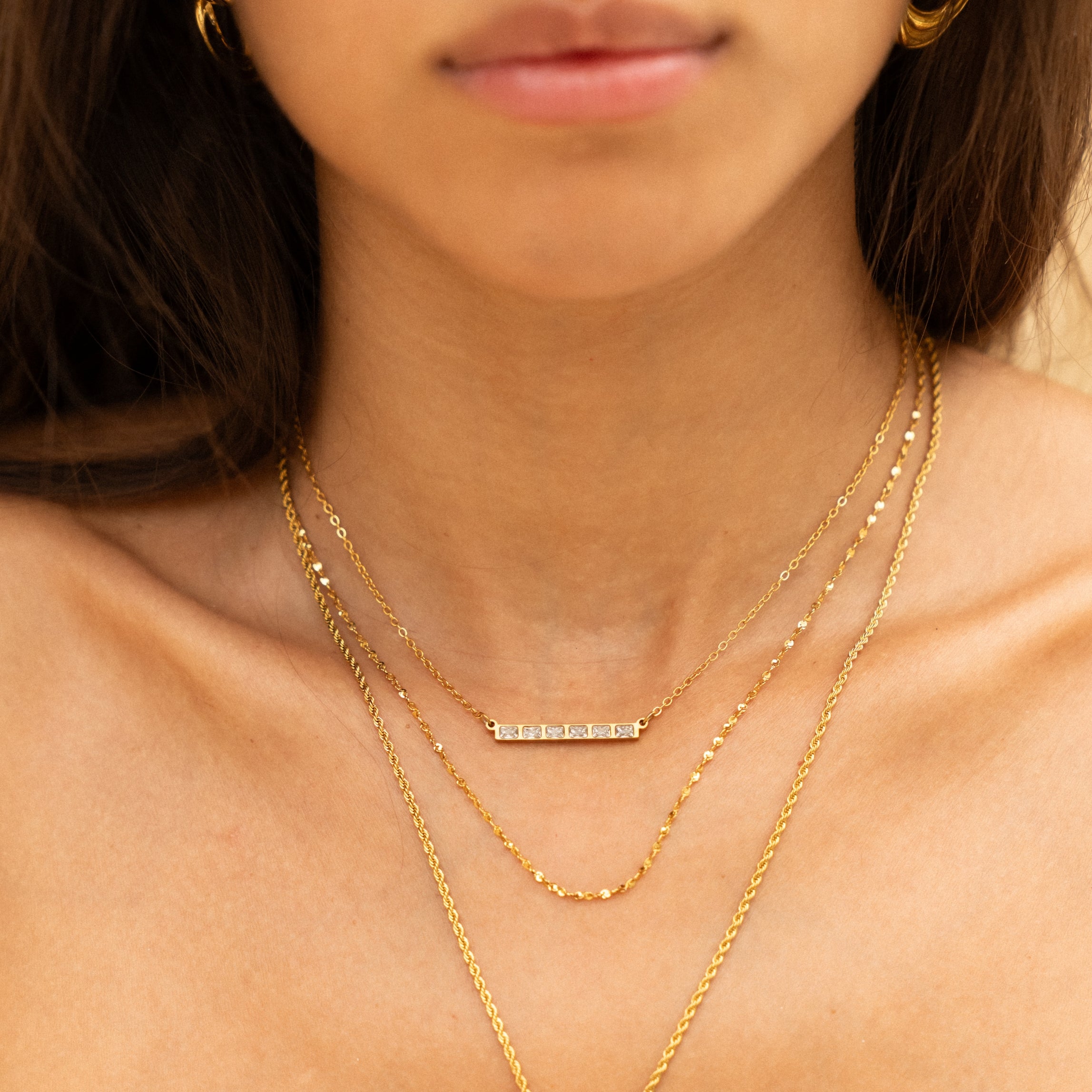 Baguette Line Necklace Layered Jewelry Style