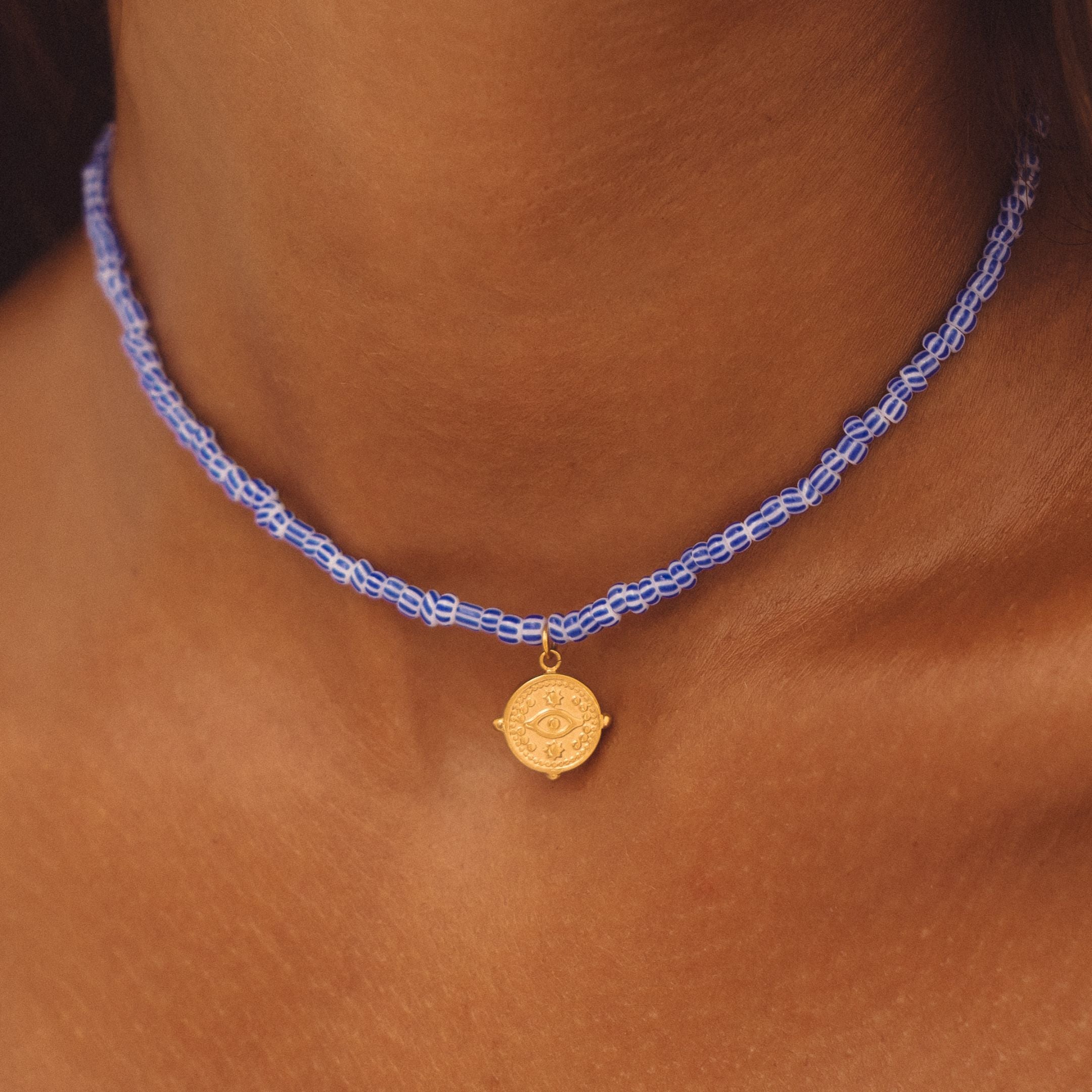 Blue Bead Choker Necklace