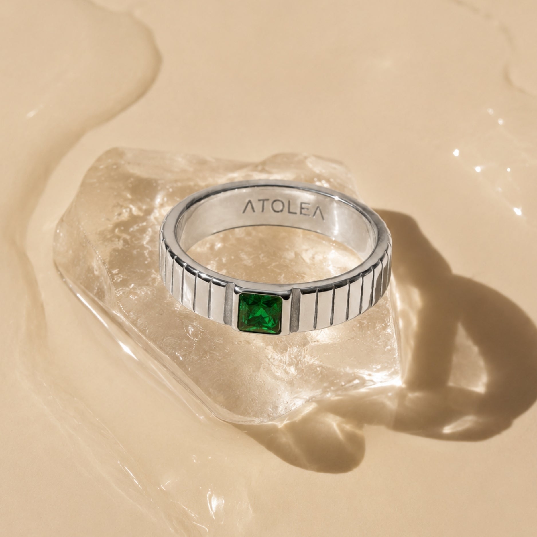 Silver Emerald Ring CZ