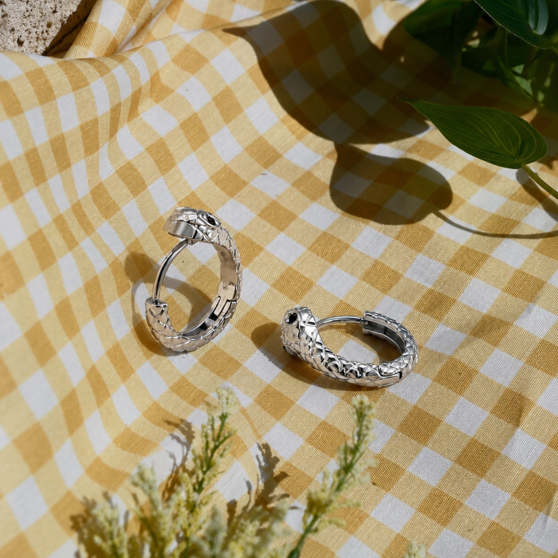 Silver Snake Hoops Earrings Detail