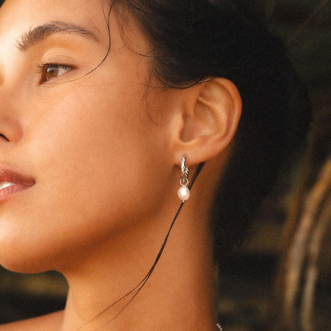 Silver Pearl Hoop Earrings