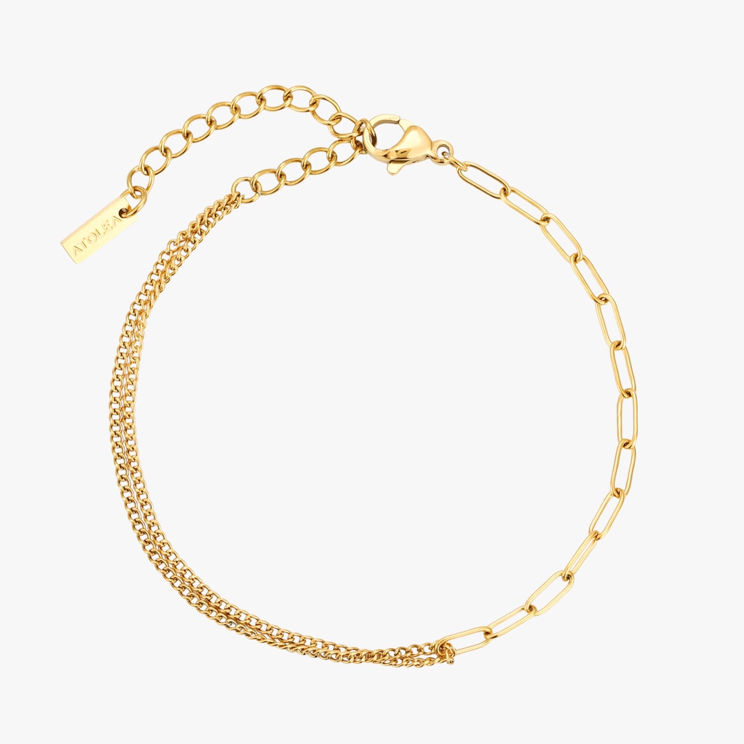 Balance Bracelet Gold Mixed Chain Bracelet Flat Lay, Minimalist Waterproof Tarnish-Resistant Jewelry