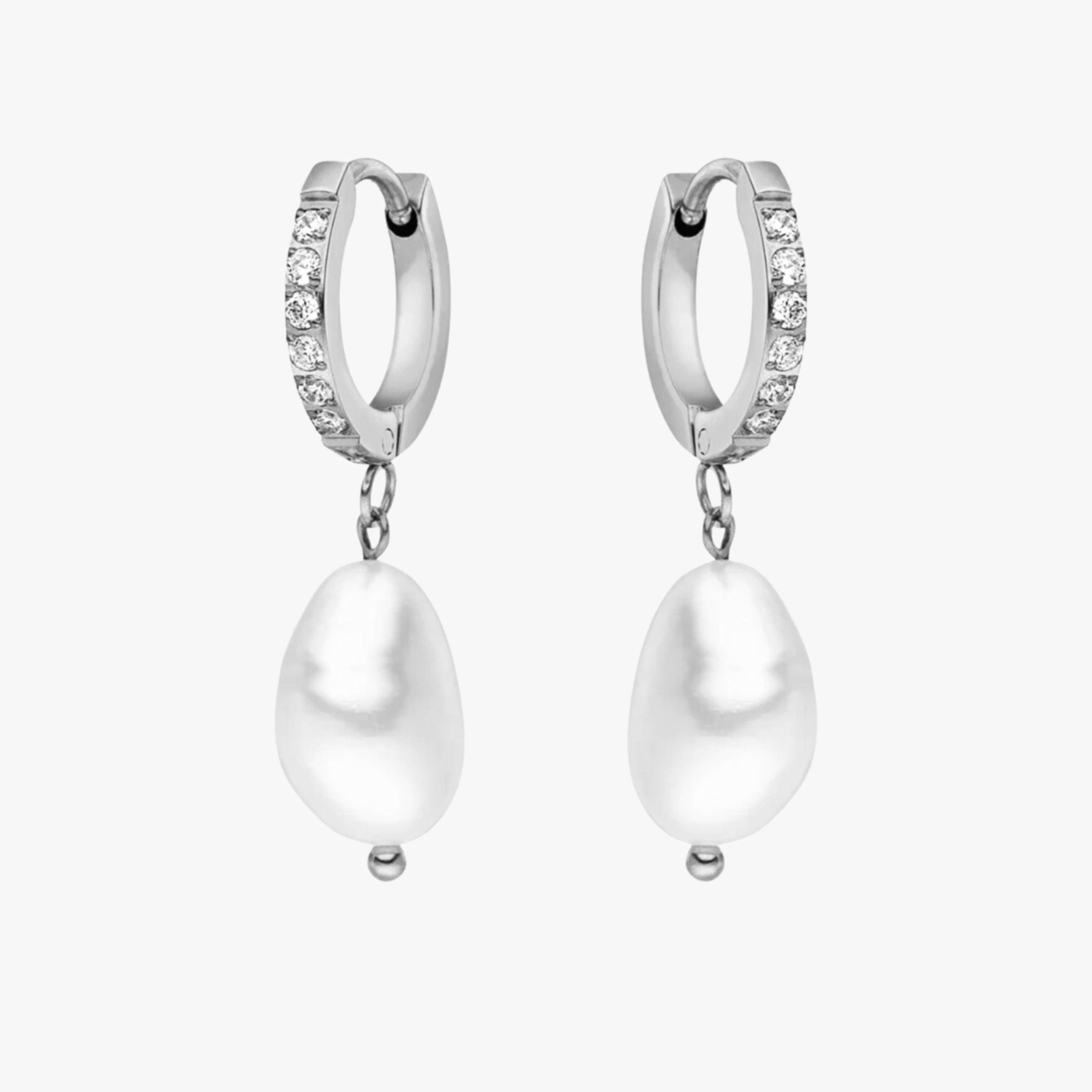 Silver Pearl Hoops