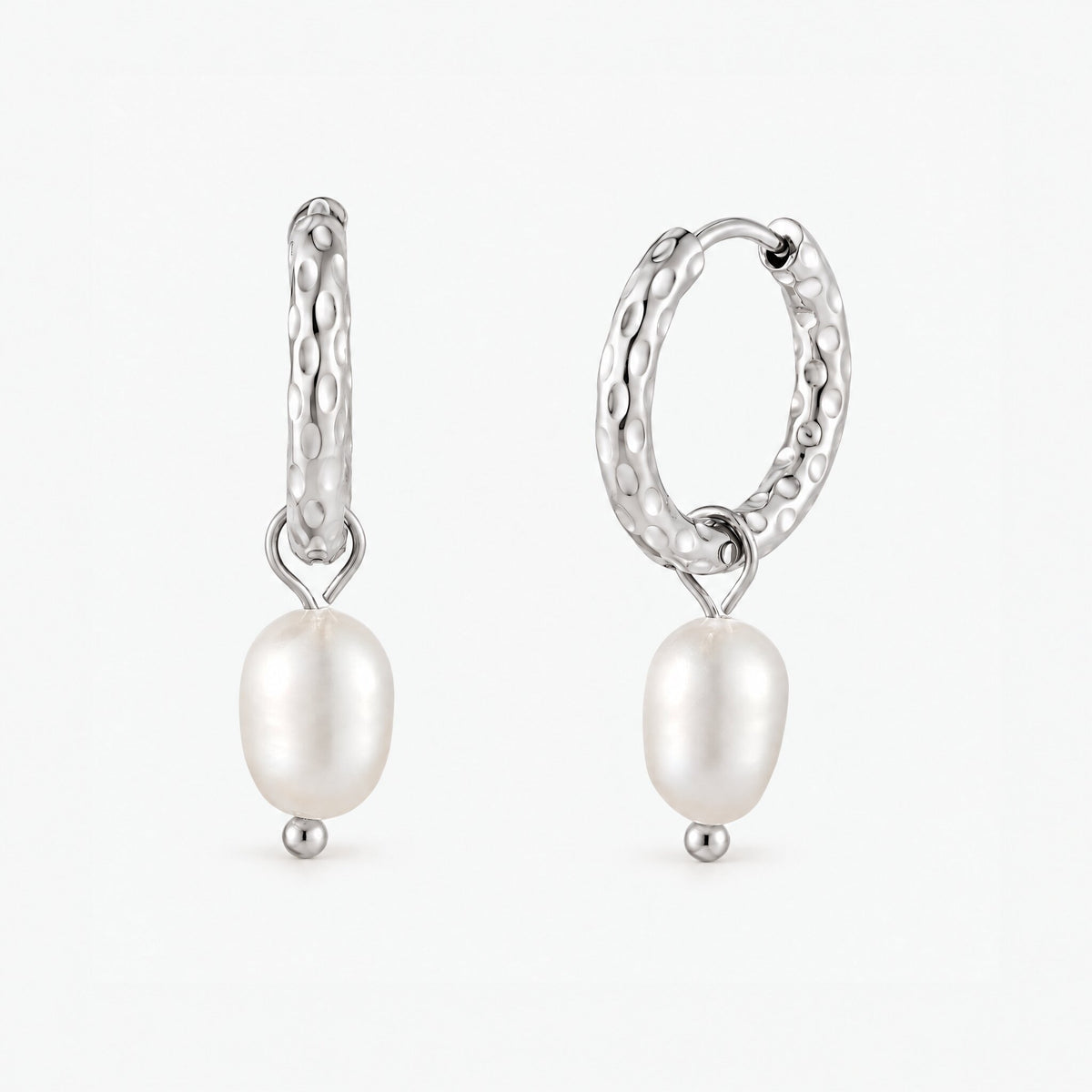 Hammered Pearl Hoop Earrings