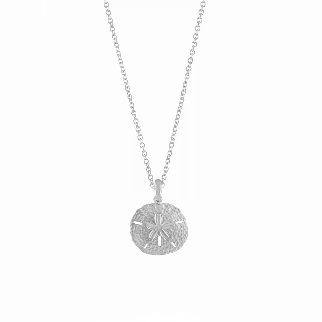 Sand Dollar Necklace Silver White Background