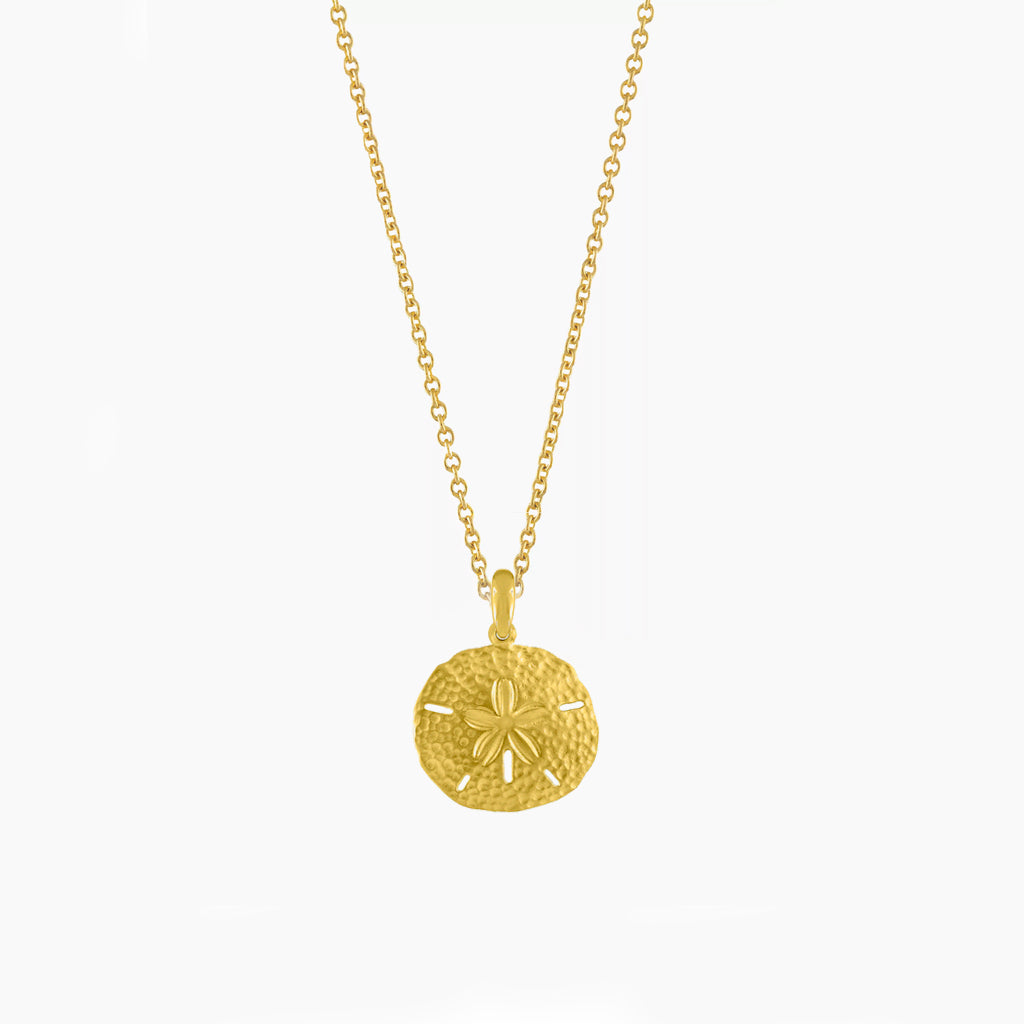 Sand Dollar Necklace Gold White Background